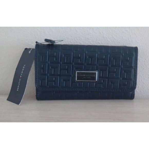 Tommy Hilfiger 69J3021 410 Navy Logo Embossed Tri-Fold Wallet Checkbook $70 - Picture 2 of 10
